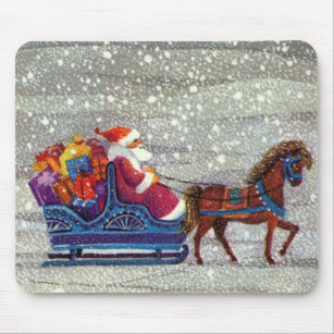 Alfombrilla De Ratón Vintage Christmas, Santa Claus Horse Open Sleigh
