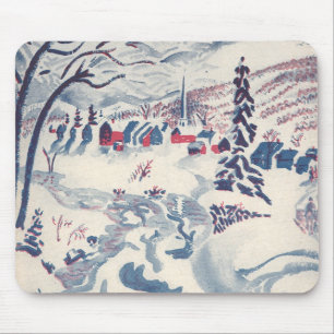 Alfombrilla De Ratón Vintage Christmas, Wind Village Snowscape Snow