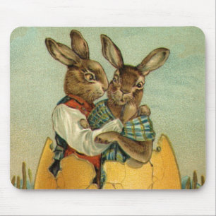 Alfombrilla De Ratón Vintage conejillos victorianos de Pascua con huevo