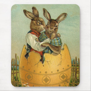 Alfombrilla De Ratón Vintage conejillos victorianos de Pascua con huevo