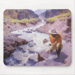 Alfombrilla De Ratón Vintage Cowboy, Panning Gold, Wyoming por Leigh