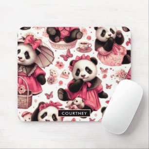 Alfombrilla De Ratón Vintage Cute Baby Panda Seamless