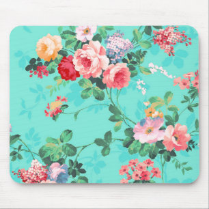 Alfombrilla De Ratón Vintage Elegante Patrón de rosas rojas rosadas y a