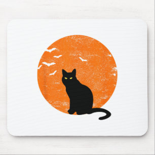 Alfombrilla De Ratón Vintage Halloween Black Cat Costume Retro Moon Cat