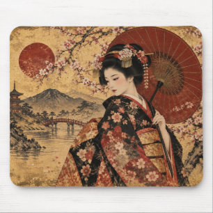 Alfombrilla De Ratón Vintage Japanese Art & Cherry Blossoms