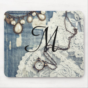 Alfombrilla De Ratón Vintage Jeans Victorian Lace Almohadilla inicial d