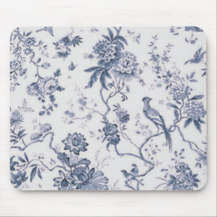 Alfombrilla De Ratón Vintage lindo azul y pájaro blanco floral
