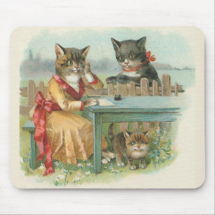 Alfombrilla De Ratón Vintage Mousepad "de la familia de gato"