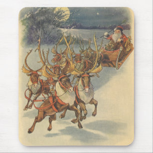Alfombrilla De Ratón Vintage Navidad Santa Claus Sleigh con renos