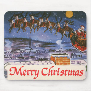 Alfombrilla De Ratón Vintage Navidad Santa Claus volando su Sleigh
