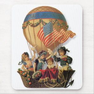 Alfombrilla De Ratón Vintage Patriótico, Niños en un Globo Aerostático