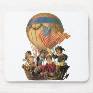Alfombrilla De Ratón Vintage Patriótico, Niños en un Globo Aerostático