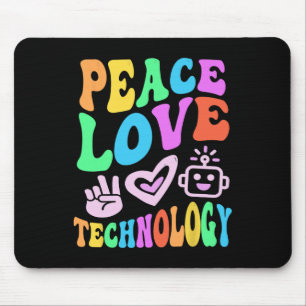 Alfombrilla De Ratón Vintage Peace Love Technology Retro Teach