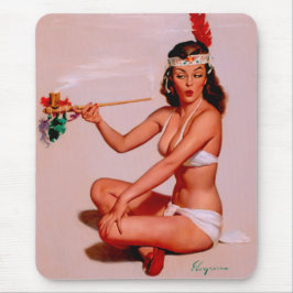 Alfombrilla De Ratón Vintage Pin Up Chica Smoking Peace Pipe