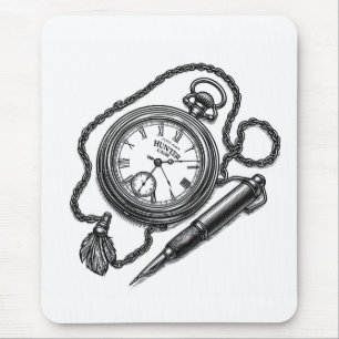 Alfombrilla De Ratón Vintage Pocket Watch & Pen Sketch Art
