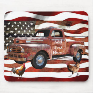 Alfombrilla De Ratón Vintage Red Truck Bandera Americana Rooster Hen