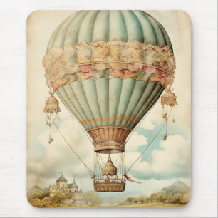 Alfombrilla De Ratón Vintage Steampunk Blue Hot Air Balloon