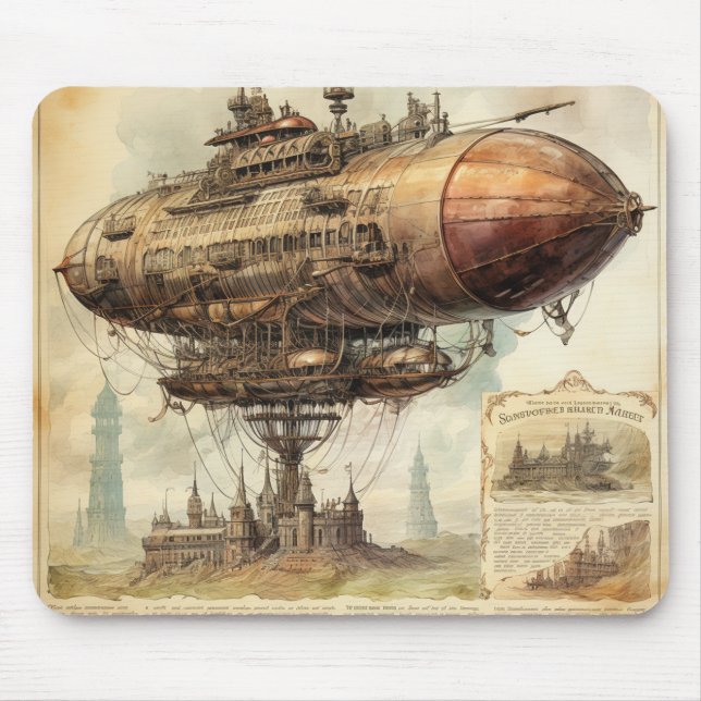 Alfombrilla De Ratón Vintage Steampunk Zeppelin (10) (Frente)