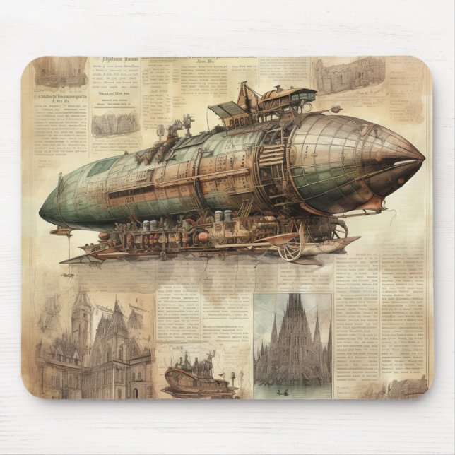 Alfombrilla De Ratón Vintage Steampunk Zeppelin (5) (Frente)