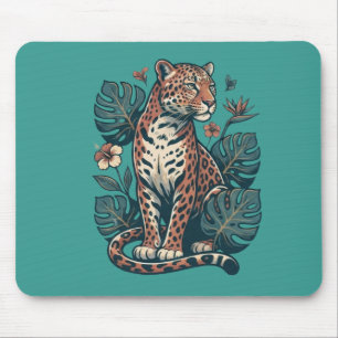 Alfombrilla De Ratón Vintage Tropical Leopardo & Hojas de Monstera
