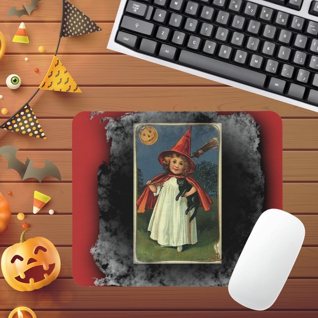 Alfombrilla De Ratón Vintage Young Halloween Witch (Vintage Young Halloween Witch Mouse Pad)