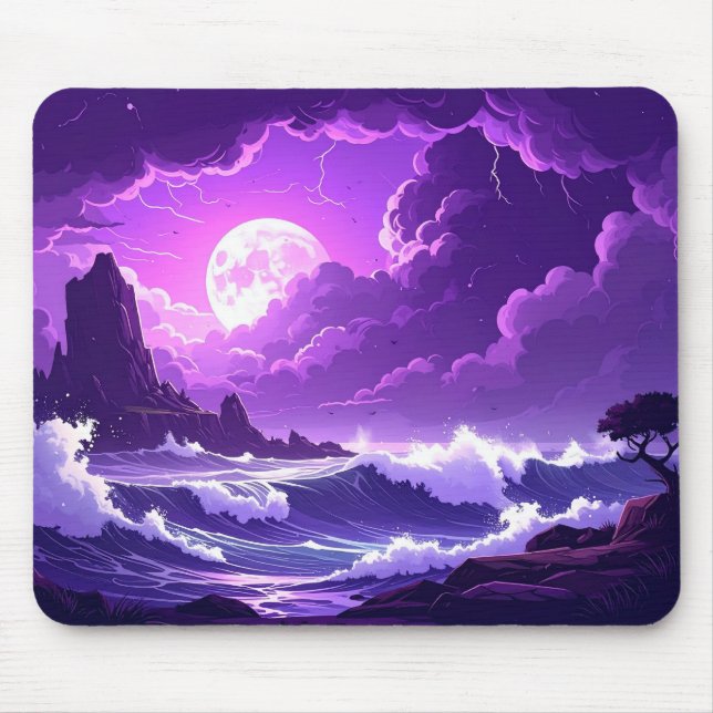 Alfombrilla De Ratón Violet Storm Moon Mousepad – Midnight Wave Edition (Frente)