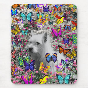 Alfombrilla De Ratón Violeta en mariposas - perro blanco de Westie