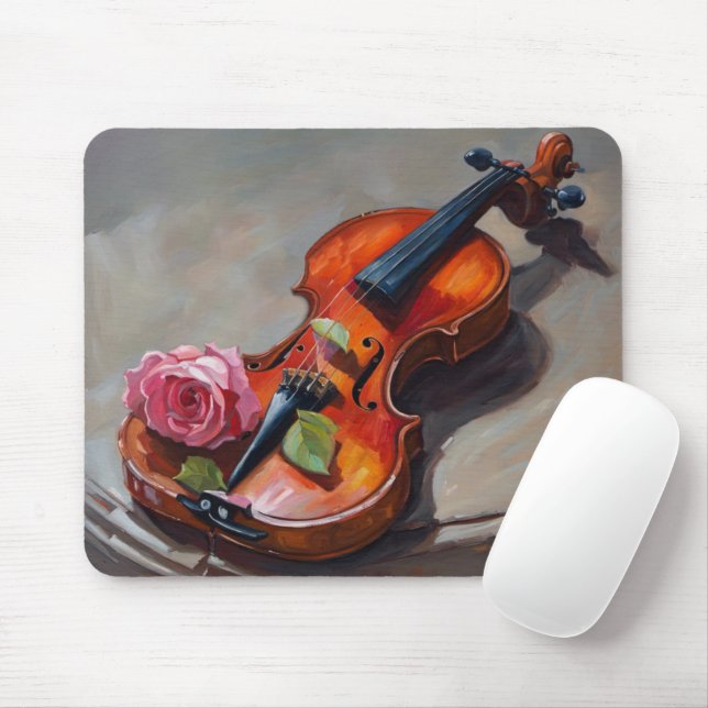 Alfombrilla De Ratón Violin antiguo con impresionismo rosa (Con ratón)