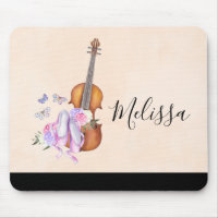 Violín, zapatos de ballet, flores y mariposas