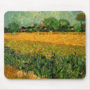 Alfombrilla De Ratón Vista de Arlés con lirios por Vincent van Gogh