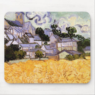 Alfombrilla De Ratón Vista de Auvers con iglesia de Vincent van Gogh