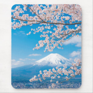 Alfombrilla De Ratón Vista del monte Fuji con las flores de cerezo