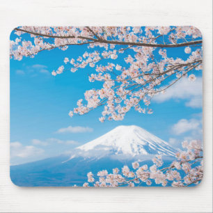 Alfombrilla De Ratón Vista del monte Fuji con las flores de cerezo