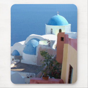 Alfombrilla De Ratón Vistas de la Iglesia en Santorini, Grecia