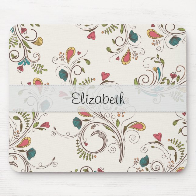 Alfombrilla De Ratón Vitela cosida remolino amarillo verde azulado (Frente)