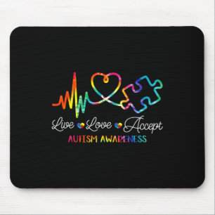 Alfombrilla De Ratón Vive Ama Acepta Conciencia del Autismo Tie Dye Aut