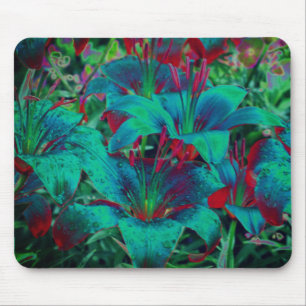 Alfombrilla De Ratón Vivid Blue Lilies Abstract Flower Art