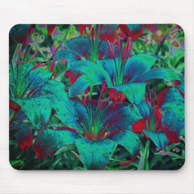 Alfombrilla De Ratón Vivid Blue Lilies Abstract Flower Art (Frente)