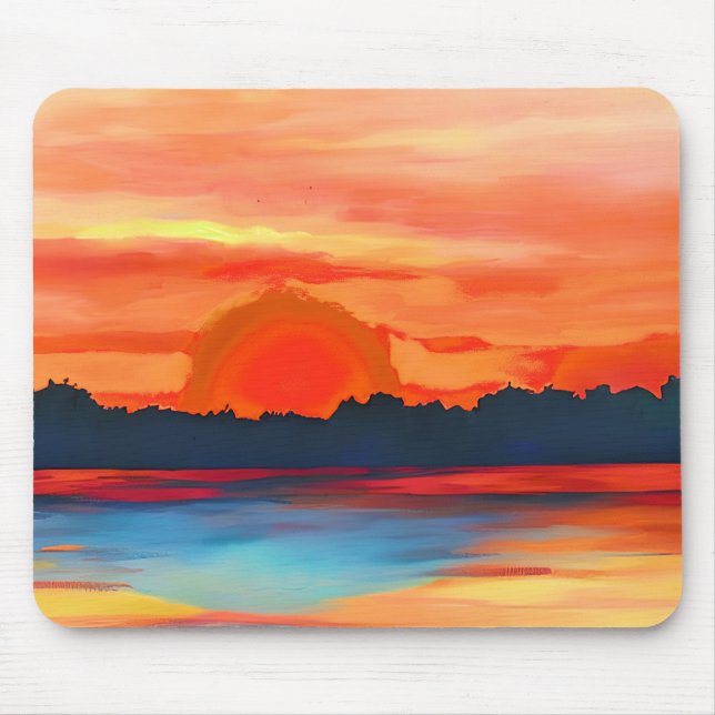 Alfombrilla De Ratón Vivid Ocean Sunset en Fiery Naranja (Frente)