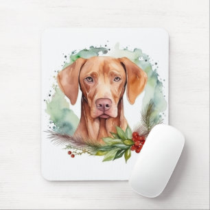 Alfombrilla De Ratón Vizsla Corona de Navidad Perro Festivo