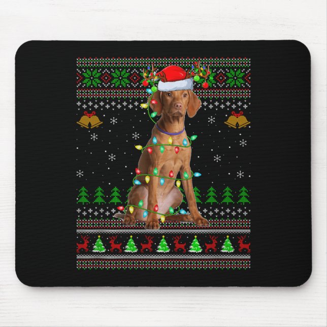 Alfombrilla De Ratón Vizsla Dog Ugly Christmas Sweaters Holiday Santa X (Frente)