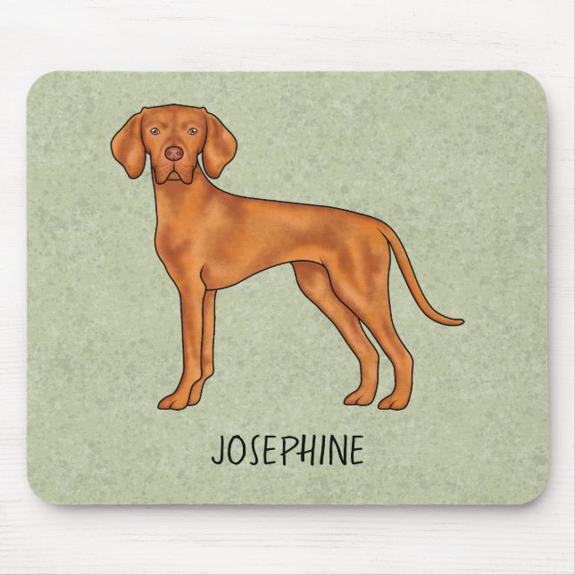 Alfombrilla De Ratón Vizsla Húngaro Perro Pointer Lindo Con Nombre Verd (Frente)