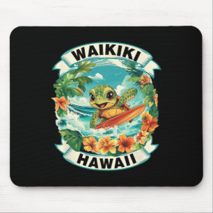 Alfombrilla De Ratón Waikiki Hawaii Tortuga Marina Lindo Surfando Vacac