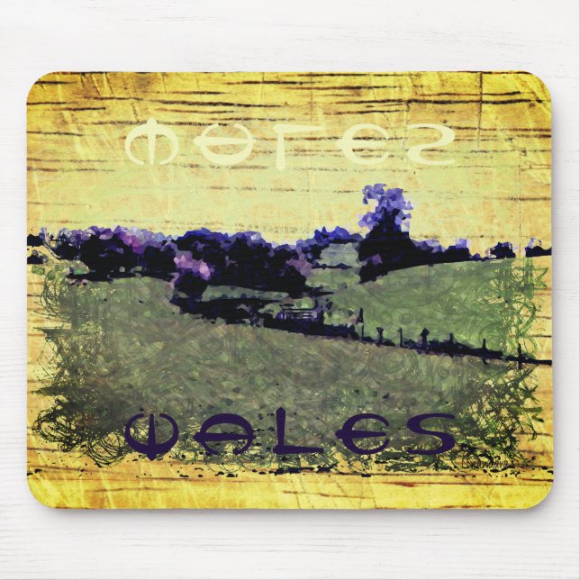 Alfombrilla De Ratón Wales Doodle Art en amarillo verde y violeta (Frente)