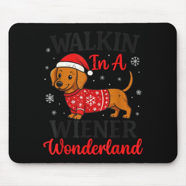 Alfombrilla De Ratón Walking In Weiner Wonderland Mini Dachshund Christ (Frente)