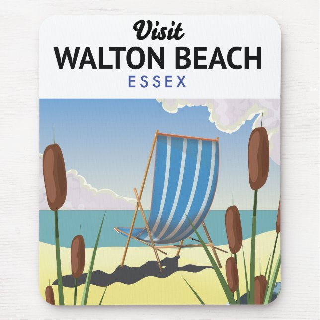 Alfombrilla De Ratón Walton Beach, afiche de viaje de Essex Seaside (Frente)