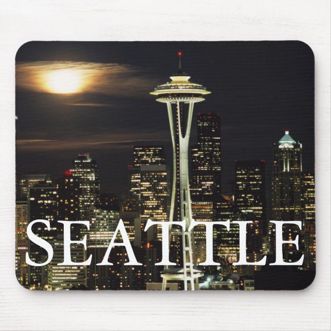 Alfombrilla De Ratón Washington, Seattle, horizonte en la noche de (Frente)