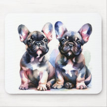 Watercolor Bulldog francés adorables cachorros