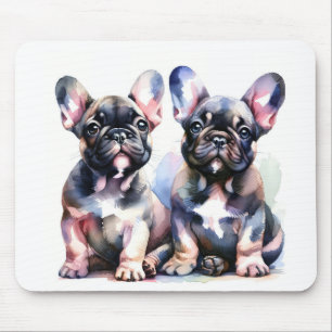 Alfombrilla De Ratón Watercolor Bulldog francés adorables cachorros