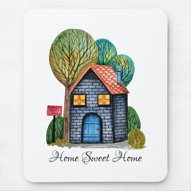 Alfombrilla De Ratón Watercolor Cute Hogar Sweet Home Art (Frente)
